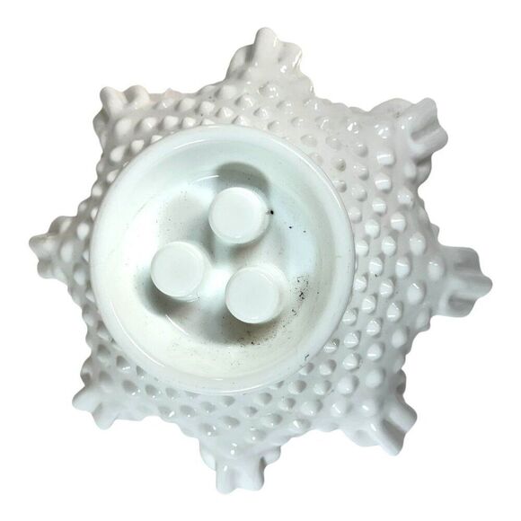 Vintage Fenton Hobnail White Milk Glass Triple Epergne Trumpet Vase REPAIRED - Picture 5 of 7
